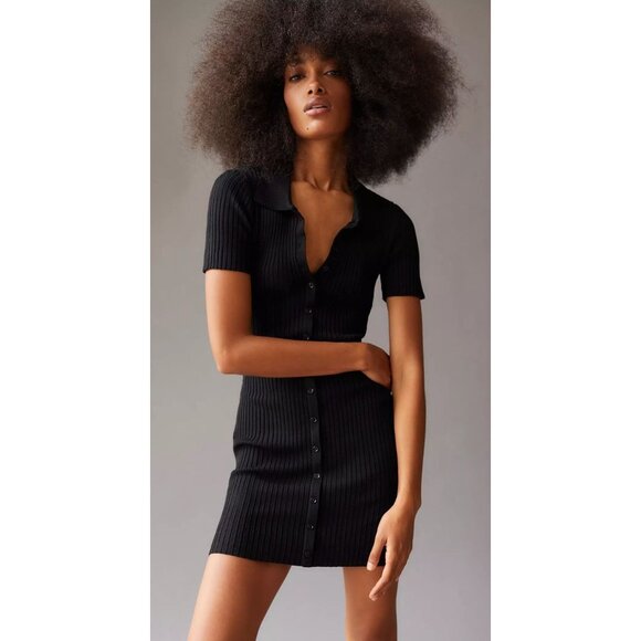 Urban Outfitters Polo Mini Dress Womens M Black Preppy Dark Academia Minimalist - Picture 1 of 12